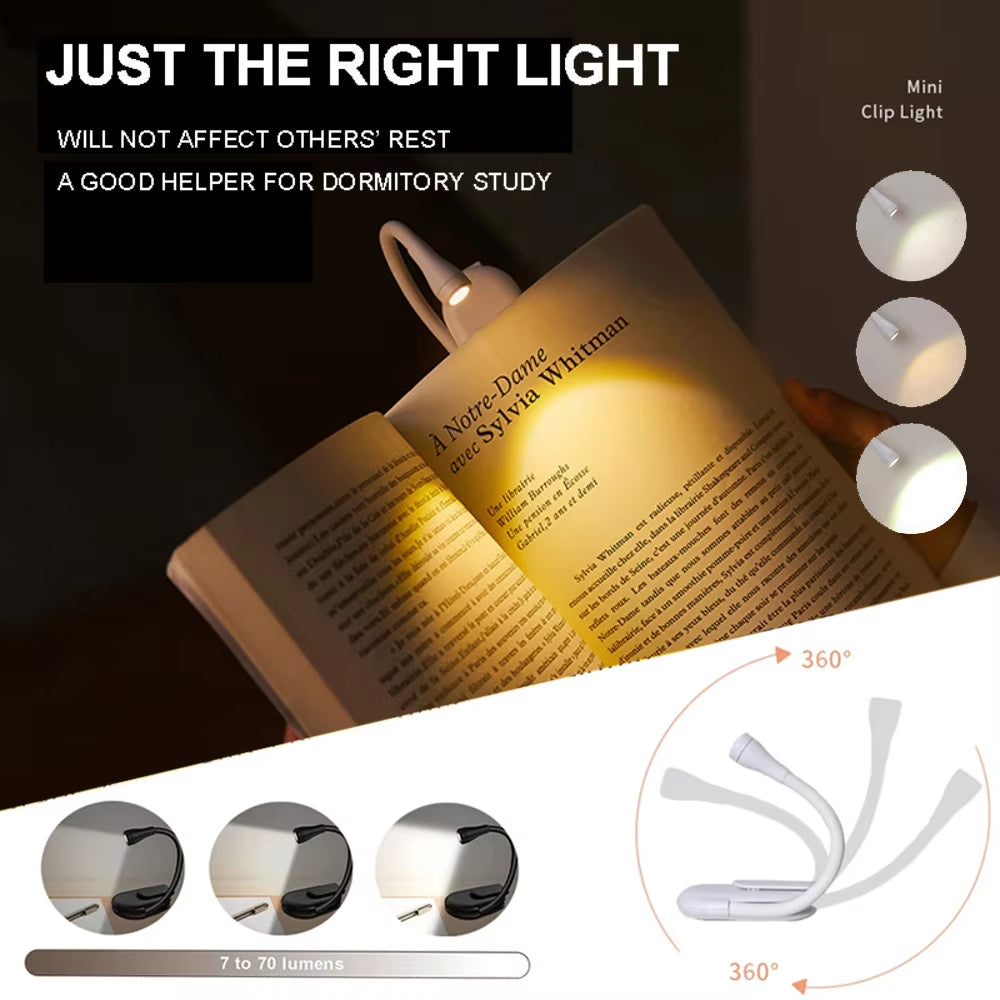 Portable LED Book Lights USB Rechargeable Eye Protection Night Light Mini 360°Clip-On for Reading Lamp Travel Bedroom Led